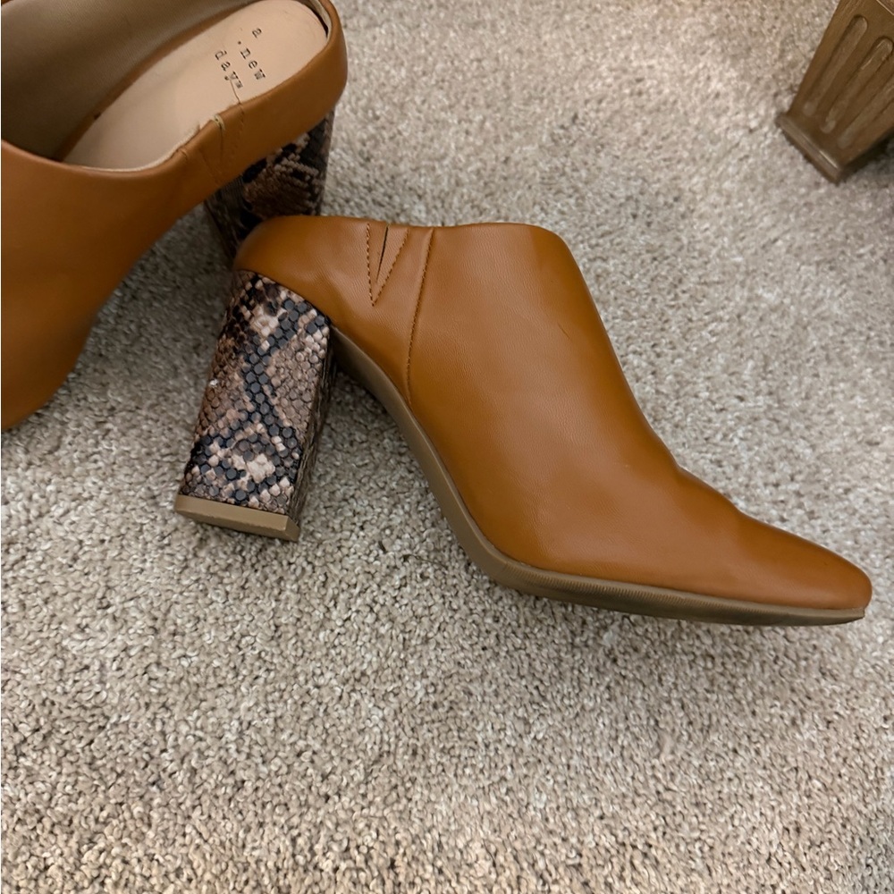 a new day Brown Mules with Snakeskin Heel